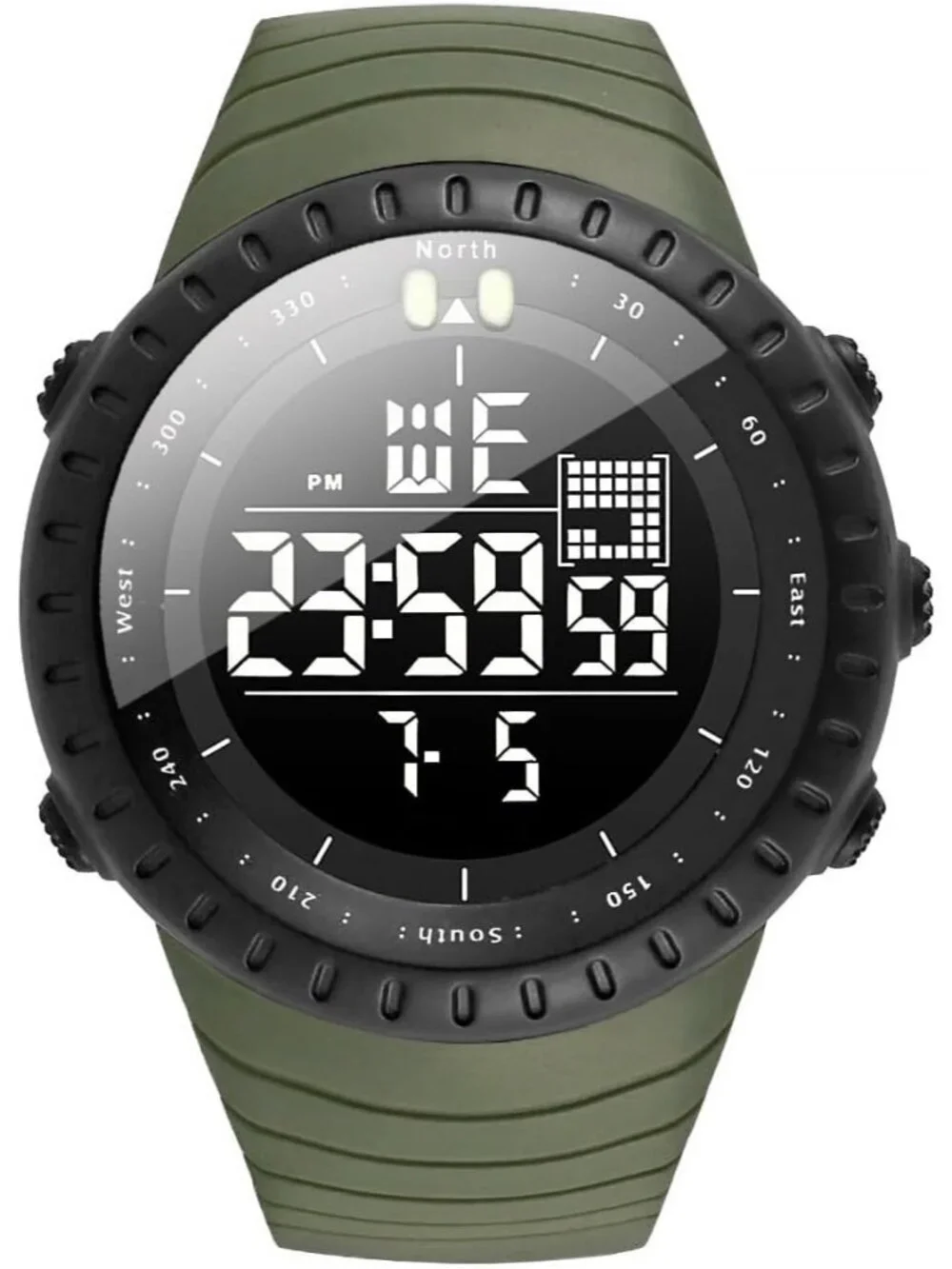 Men's Green Analog Quartz Sports Outdoor Waterproof Military LED Digital Watch